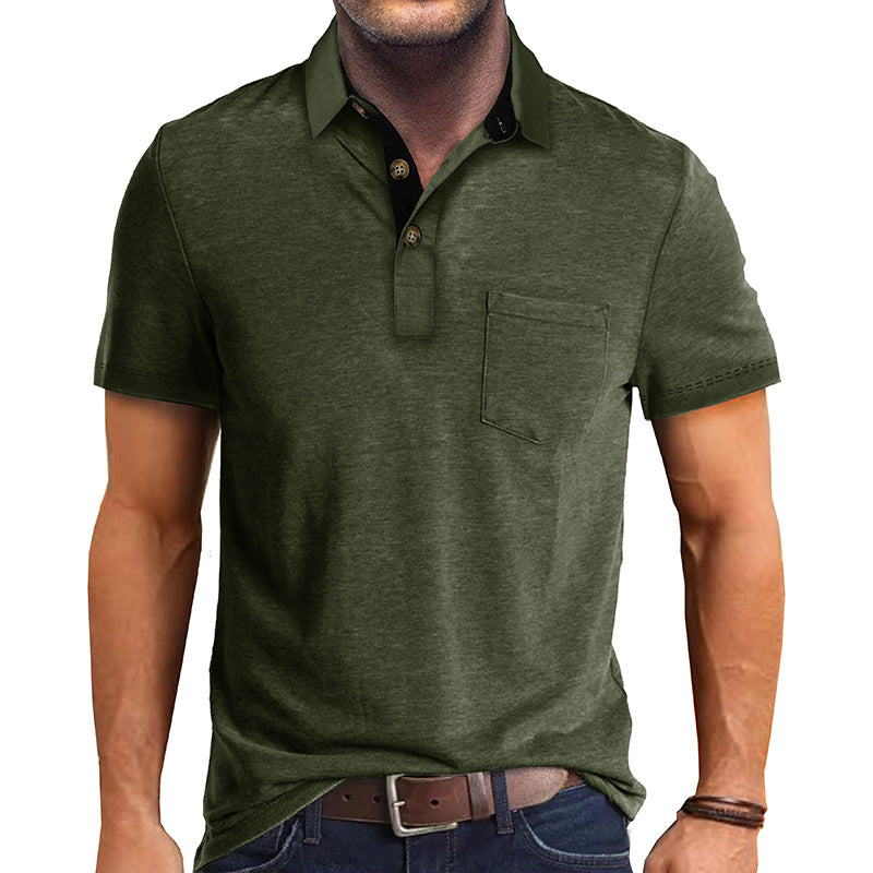 Polo-T-Shirt | Mit Kragen | Kurzarm | Poloshirt | Herrenhemd-Armeegrün-S-Chaps Herrenmode