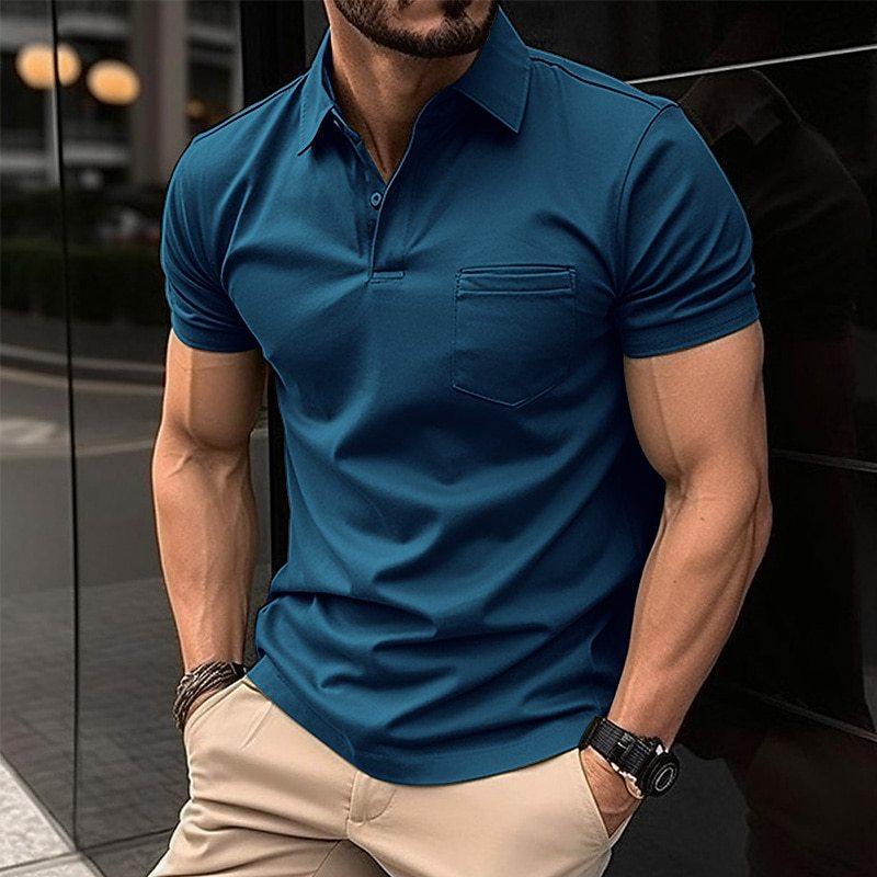 Polo T-Shirt - Polohemd mit kurzen Ärmeln und Knopfleiste für Männer-Blau-XS-Chaps Herrenmode