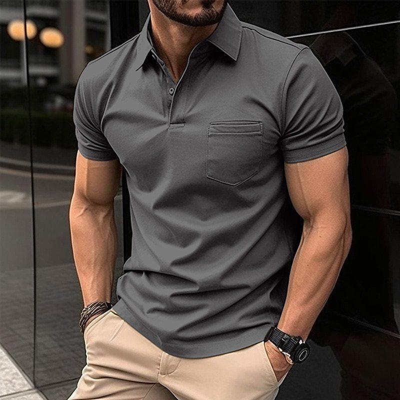 Polo T-Shirt - Polohemd mit kurzen Ärmeln und Knopfleiste für Männer-Grau-XS-Chaps Herrenmode