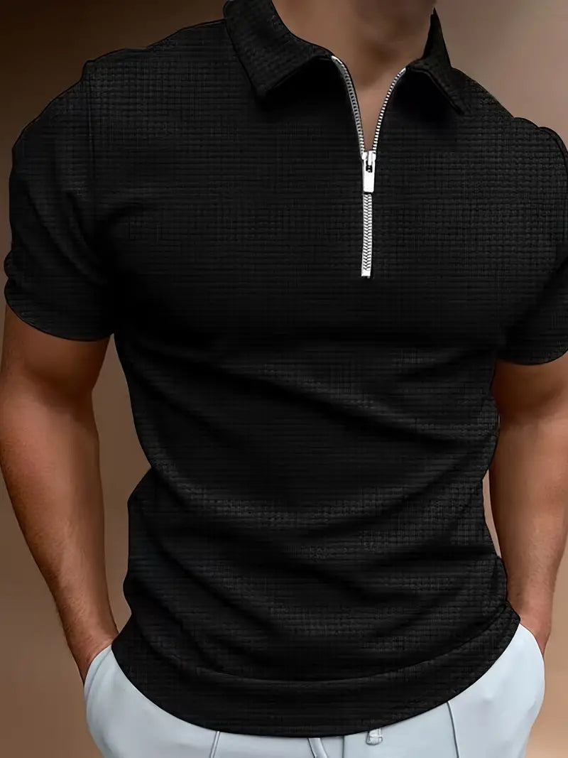 Polo-T-Shirt | Zip-Up | Halsband | Polohemden | Herren-T-Shirt-Schwarz-S-Chaps Herrenmode