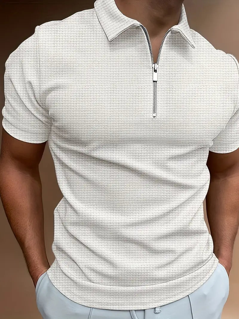 Polo-T-Shirt | Zip-Up | Halsband | Polohemden | Herren-T-Shirt-Weiß-S-Chaps Herrenmode