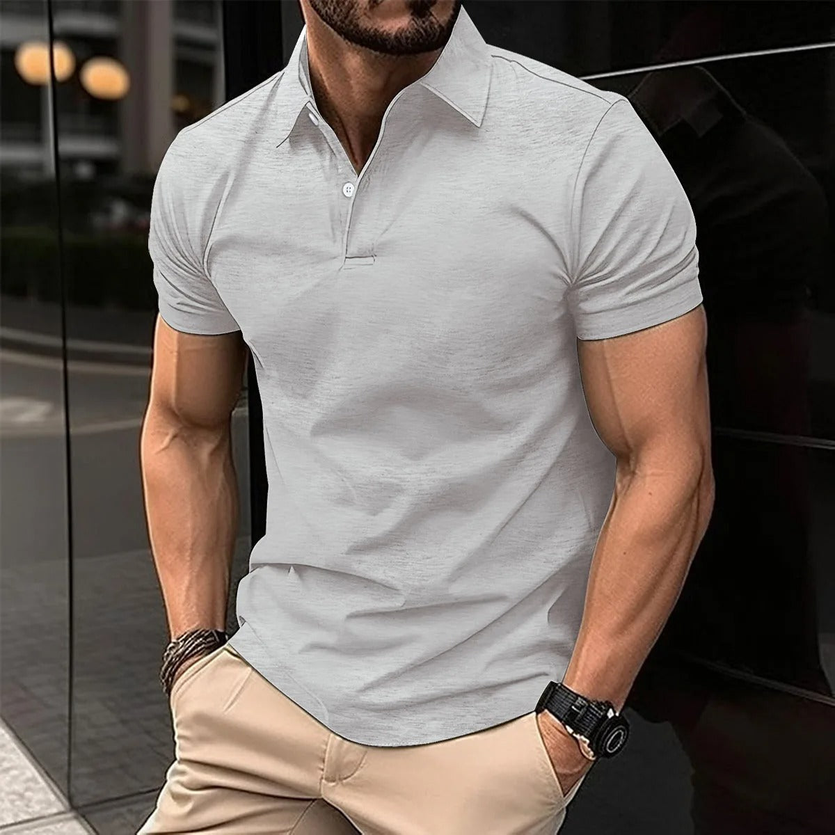 Polo-T-Shirt – halblanger Knopfleiste – Umlegekragen – Polo-Shirts – T-Shirts für Herren-Grijs-S-Chaps Herrenmode