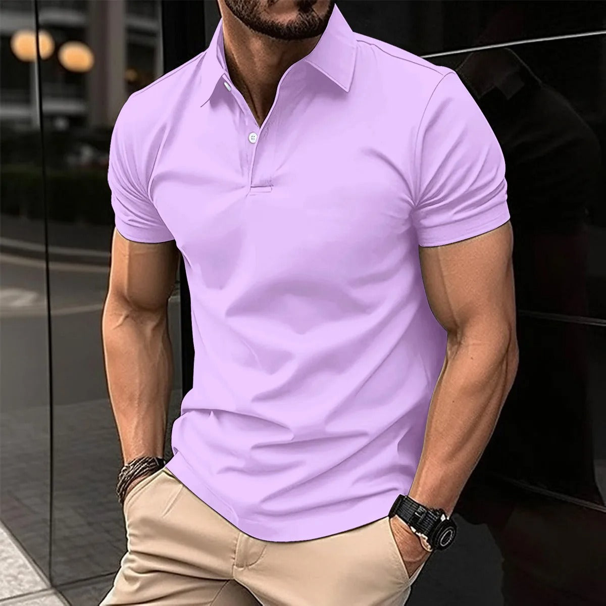 Polo-T-Shirt – halblanger Knopfleiste – Umlegekragen – Polo-Shirts – T-Shirts für Herren-Lila-S-Chaps Herrenmode