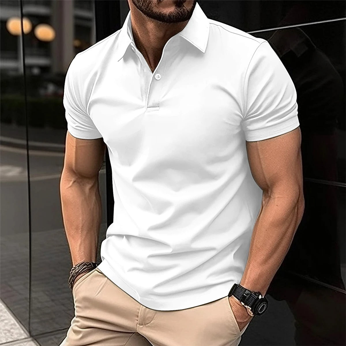 Polo-T-Shirt – halblanger Knopfleiste – Umlegekragen – Polo-Shirts – T-Shirts für Herren-Wit-S-Chaps Herrenmode
