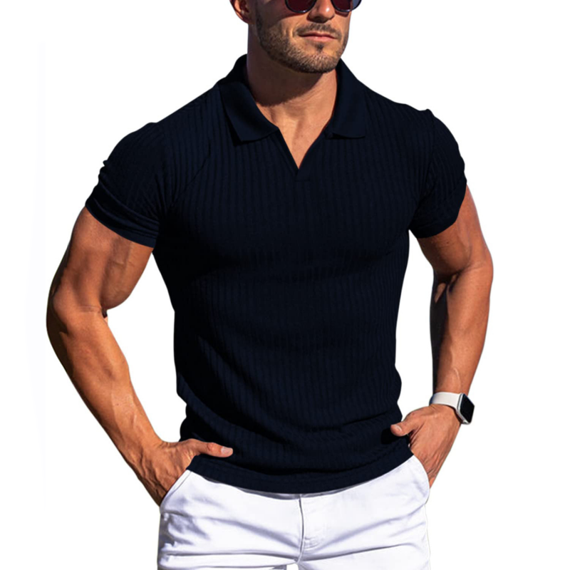 Polo-T-Shirt – schmale Passform – V-Ausschnitt – Polohemden – Herrenbekleidung-Blau-S-Chaps Herrenmode