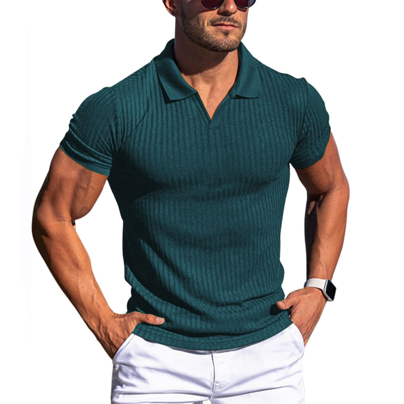Polo-T-Shirt – schmale Passform – V-Ausschnitt – Polohemden – Herrenbekleidung-Grün-S-Chaps Herrenmode