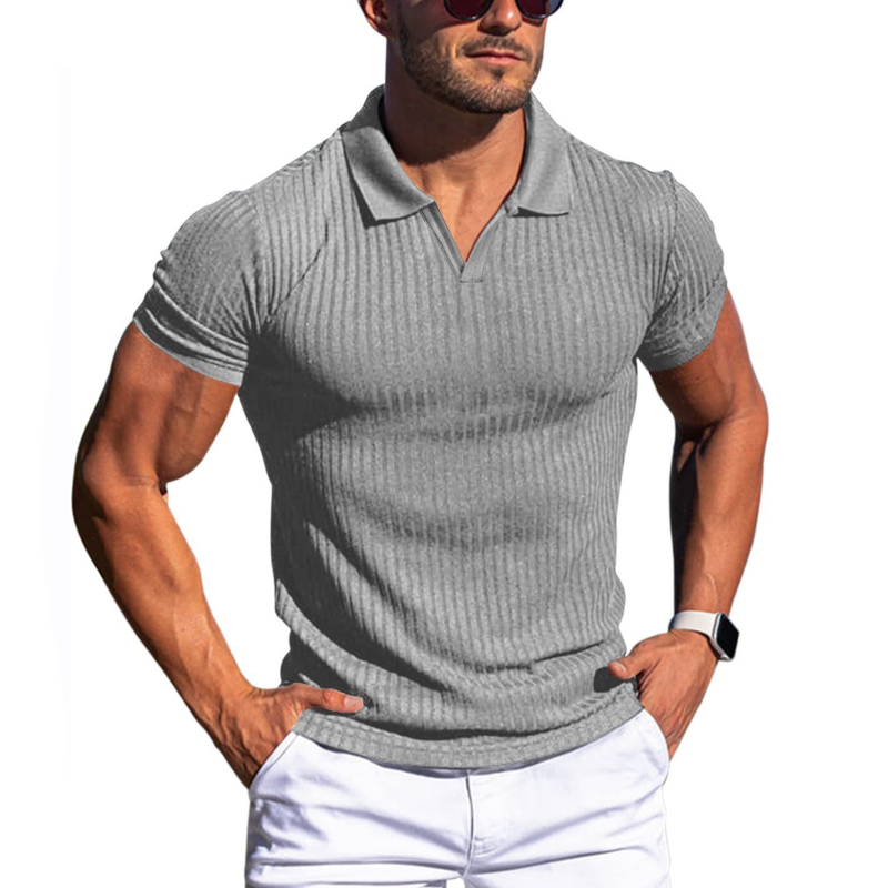 Polo-T-Shirt – schmale Passform – V-Ausschnitt – Polohemden – Herrenbekleidung-Hellgrau-S-Chaps Herrenmode