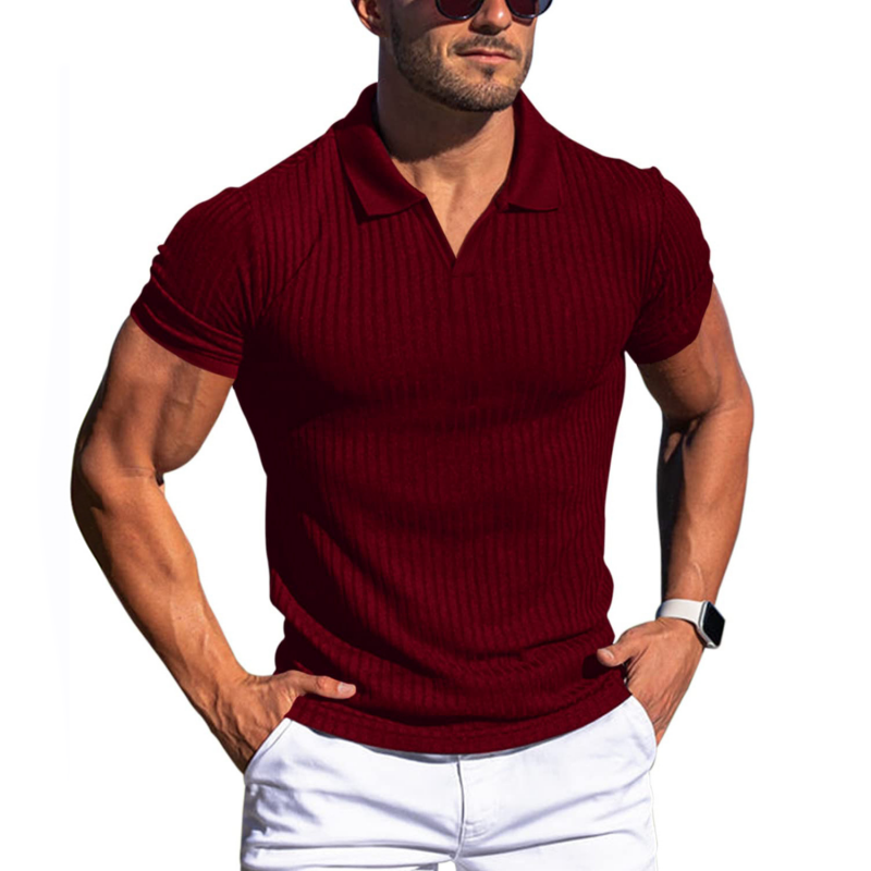 Polo-T-Shirt – schmale Passform – V-Ausschnitt – Polohemden – Herrenbekleidung-Rot-S-Chaps Herrenmode