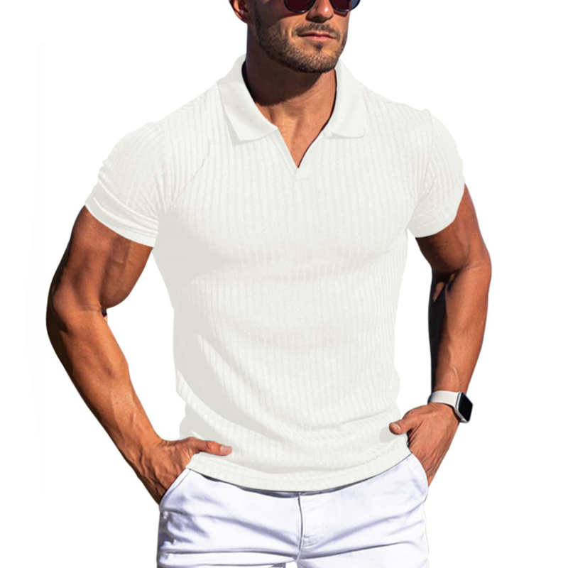 Polo-T-Shirt – schmale Passform – V-Ausschnitt – Polohemden – Herrenbekleidung-Weiß-S-Chaps Herrenmode