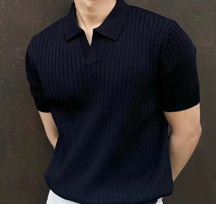 Polohemd - Casual - Kurzarm - Gestricktes Polohemd - Herrenhemden-Schwarz-XS-Chaps Herrenmode