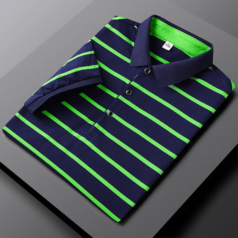 Polohemd - Gestreift - Umlegekragen - Button-Up Polo - Herrenhemden-Grün-M-Chaps Herrenmode