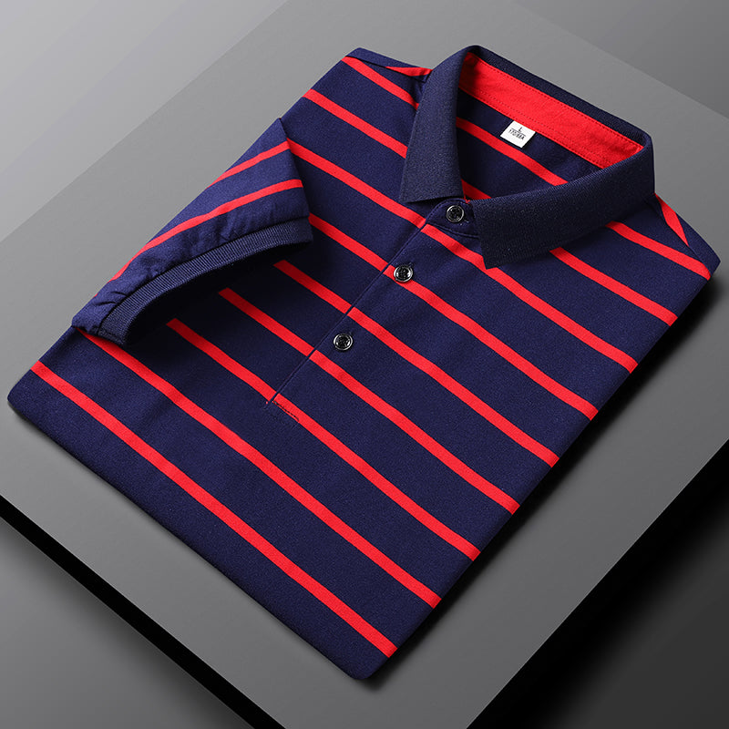 Polohemd - Gestreift - Umlegekragen - Button-Up Polo - Herrenhemden-Rot-M-Chaps Herrenmode