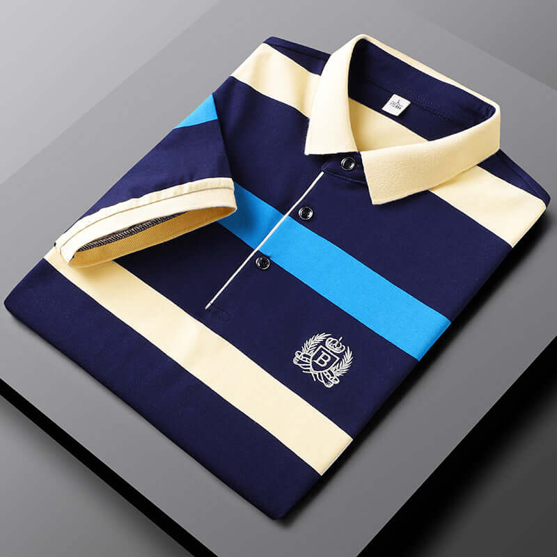 Polohemd - Gestreiftes Polohemd mit Knopfleiste für Männer-Blau-M-Chaps Herrenmode
