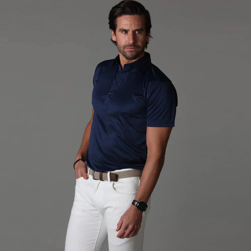 Polohemd – Halbe Knopfleiste – Kurze Ärmel – Polo-T-Shirt – Herrenhemden-Donkerblauw-S-Chaps Herrenmode