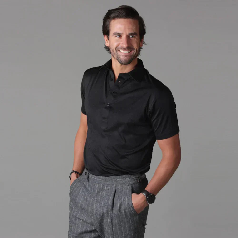 Polohemd – Halbe Knopfleiste – Kurze Ärmel – Polo-T-Shirt – Herrenhemden-Zwart-S-Chaps Herrenmode