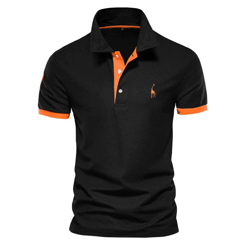 Polohemd | Halber Knopf | Kurzarm | Polo T-Shirt | Herrenhemd-Schwarz-Orange-XS-Chaps Herrenmode