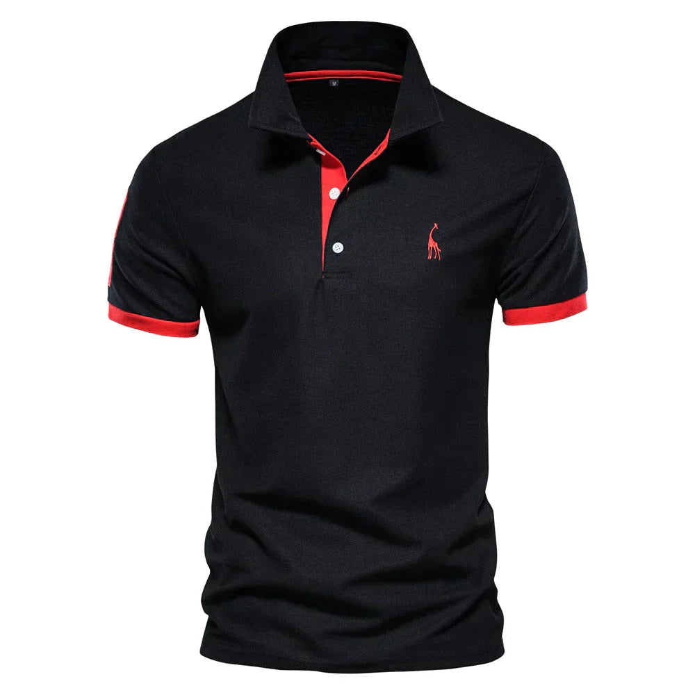 Polohemd | Halber Knopf | Kurzarm | Polo T-Shirt | Herrenhemd-Schwarz-Rot-XS-Chaps Herrenmode