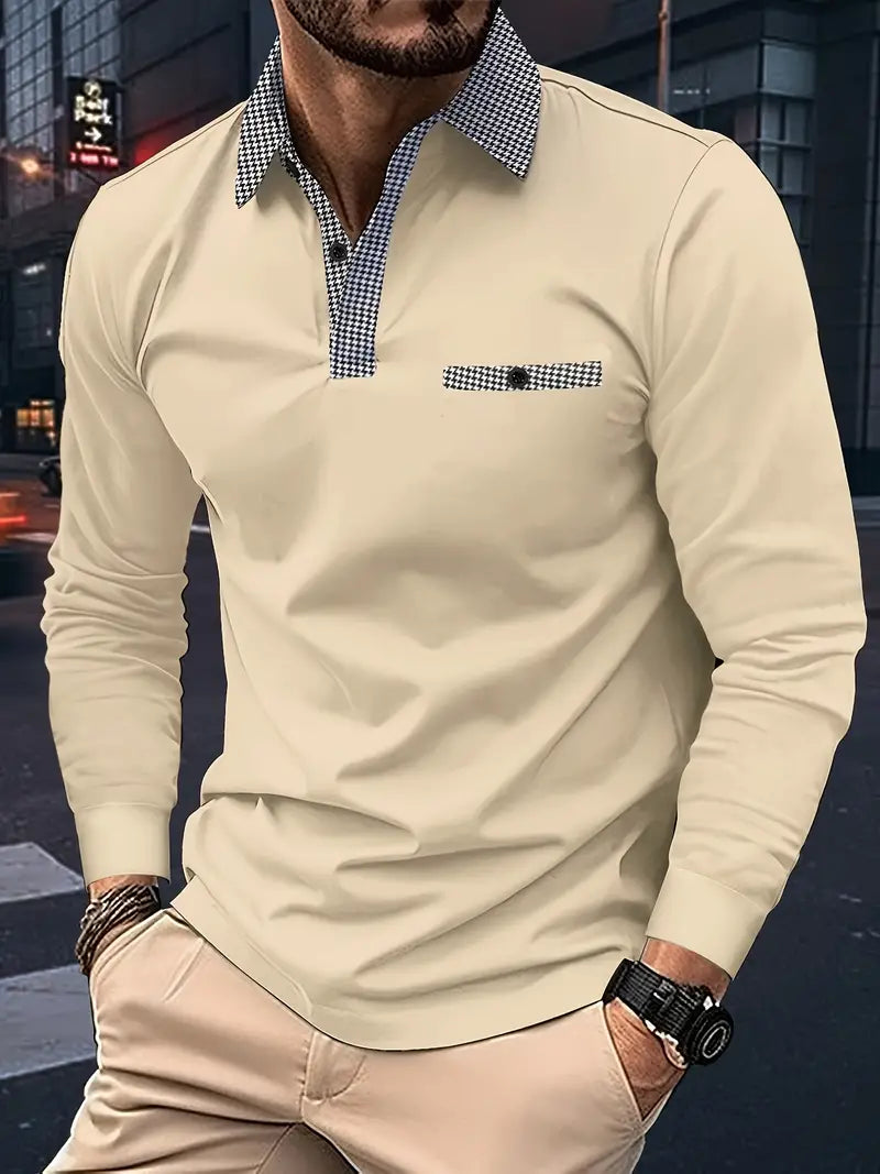 Polohemd - Halber Knopf - Umlegekragen - Langärmeliges Polohemd - Herrenhemden-Khaki-XS-Chaps Herrenmode
