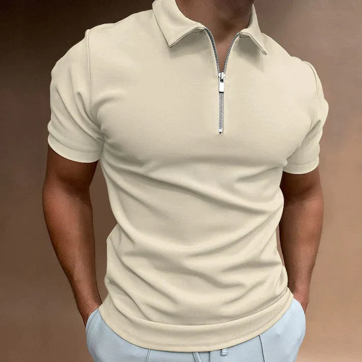Polohemd | Halber Reißverschluss | Kurzärmelig | Polohemden | Herrenhemden-Beige-S-Chaps Herrenmode