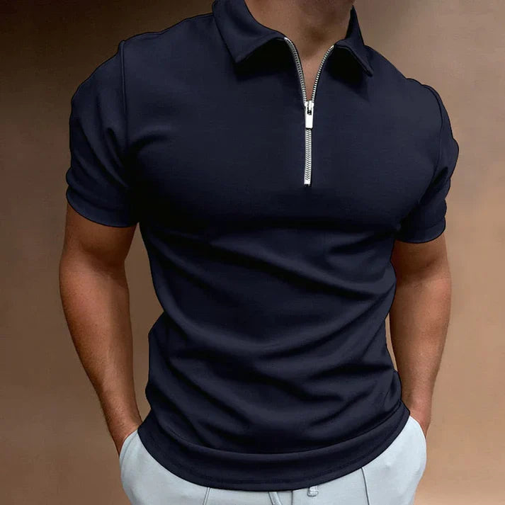 Polohemd | Halber Reißverschluss | Kurzärmelig | Polohemden | Herrenhemden-Dunkelblau-S-Chaps Herrenmode