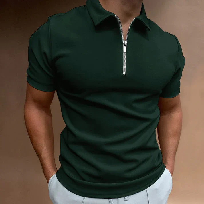 Polohemd | Halber Reißverschluss | Kurzärmelig | Polohemden | Herrenhemden-Dunkelgrün-S-Chaps Herrenmode