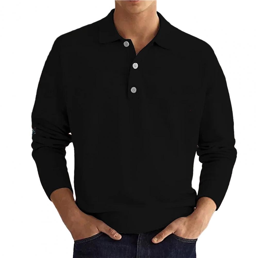 Polohemd | Halbgeknöpft | Normale Passform | Langarm-Polo | Polopullover-Schwarz-S-Chaps Herrenmode