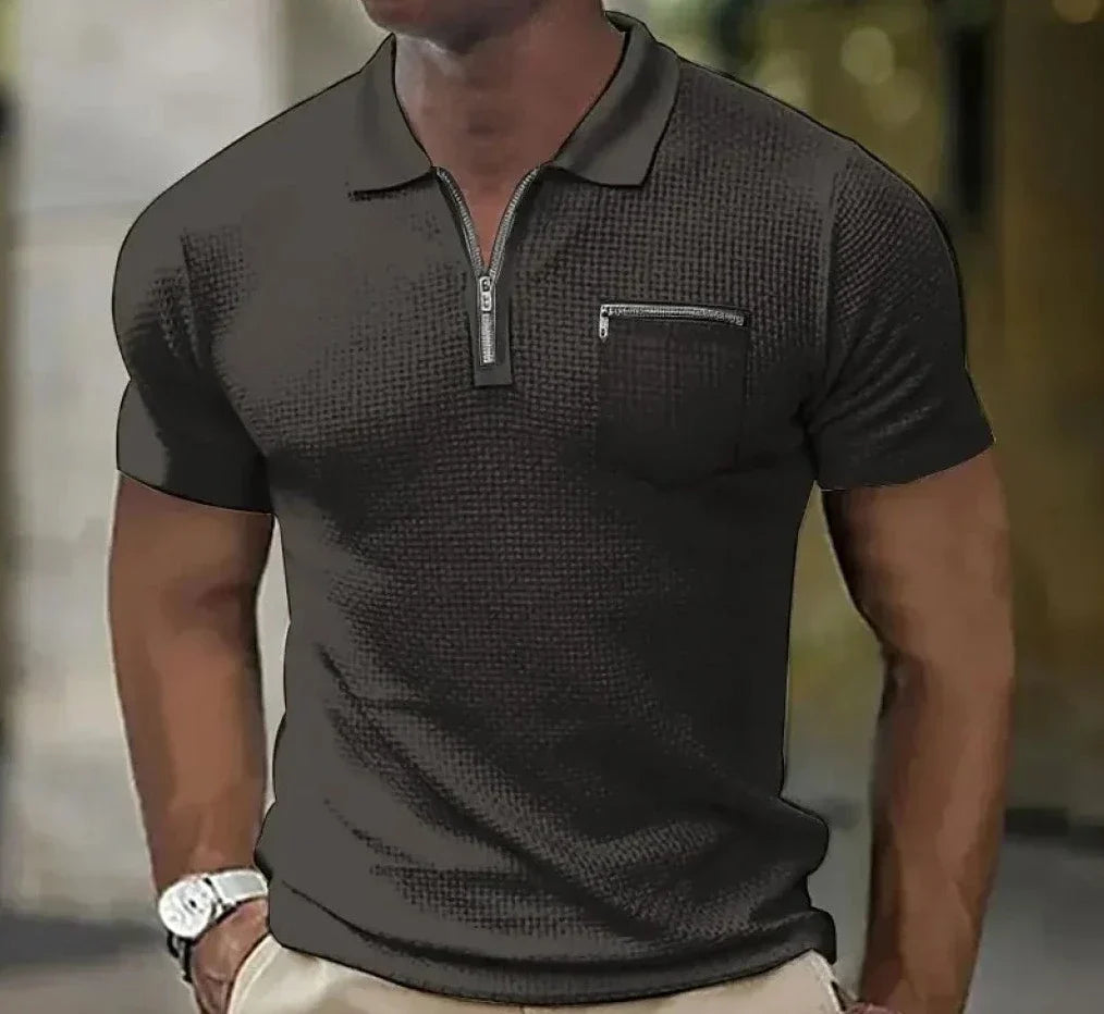 Polohemd | Kurzarm | Umlegekragen | Polohemd mit halbem Reißverschluss | Herrenhemd-Schwarz-S-Chaps Herrenmode