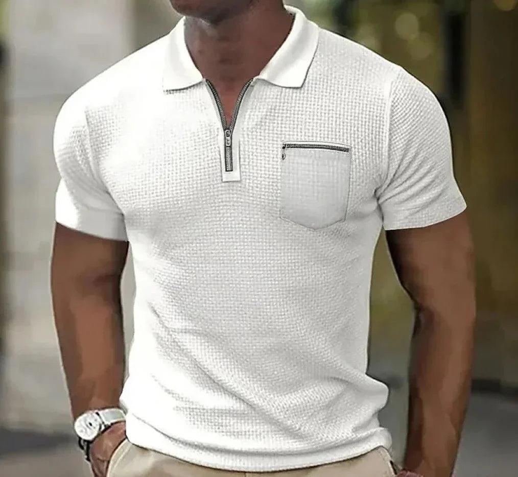 Polohemd | Kurzarm | Umlegekragen | Polohemd mit halbem Reißverschluss | Herrenhemd-Weiß-S-Chaps Herrenmode