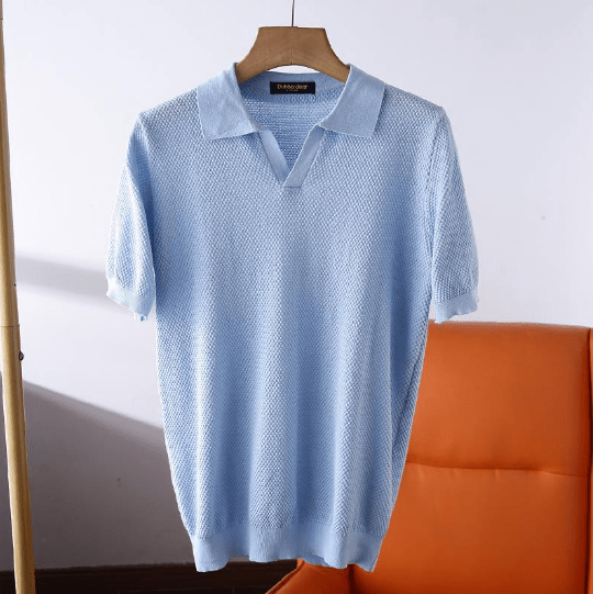 Polohemd | Kurzarm | V-Ausschnitt | Polo T-Shirt | Herrenshirt-Blau-S-Chaps Herrenmode