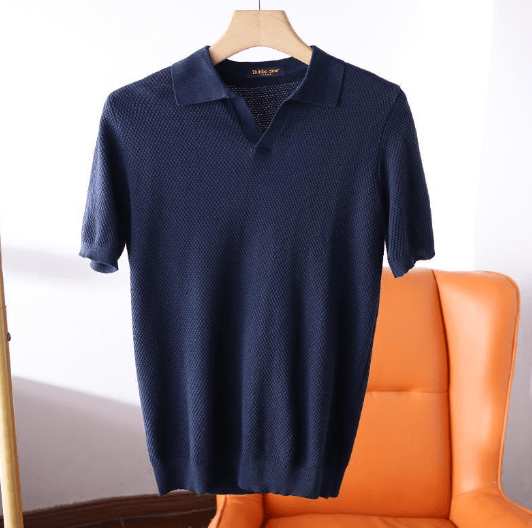 Polohemd | Kurzarm | V-Ausschnitt | Polo T-Shirt | Herrenshirt-Dunkelblau-S-Chaps Herrenmode