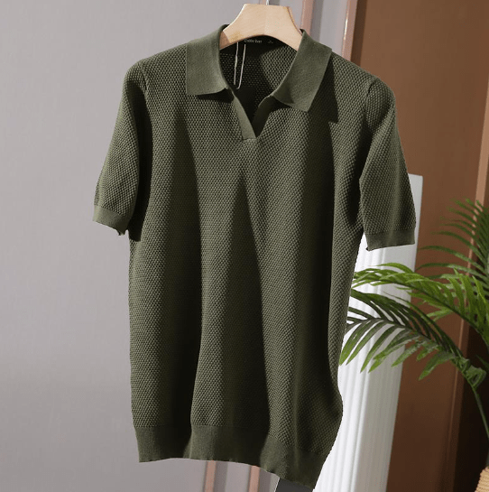 Polohemd | Kurzarm | V-Ausschnitt | Polo T-Shirt | Herrenshirt-Grün-S-Chaps Herrenmode