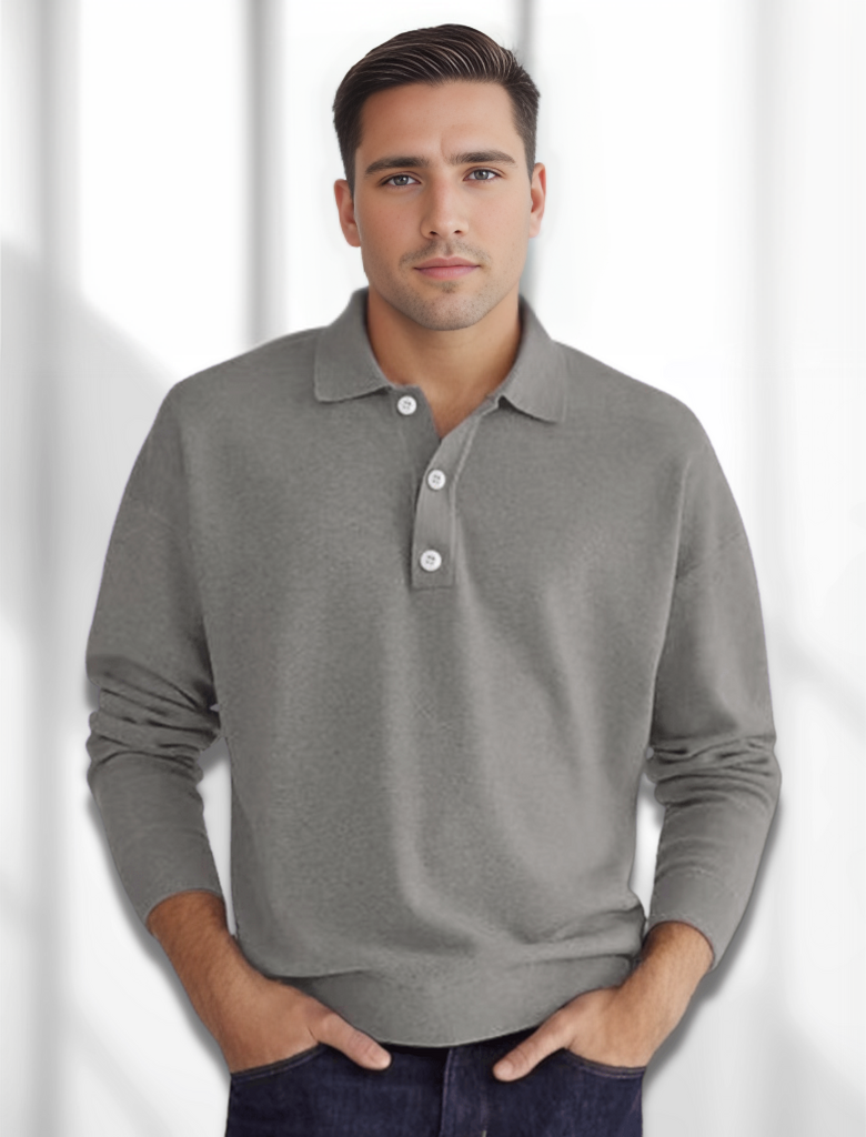 Polohemd | Langarmshirt | Button-up-Shirt | Strickpullover | Herrenbekleidung-Grau-S-Chaps Herrenmode