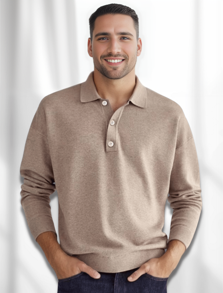 Polohemd | Langarmshirt | Button-up-Shirt | Strickpullover | Herrenbekleidung-Khaki-S-Chaps Herrenmode