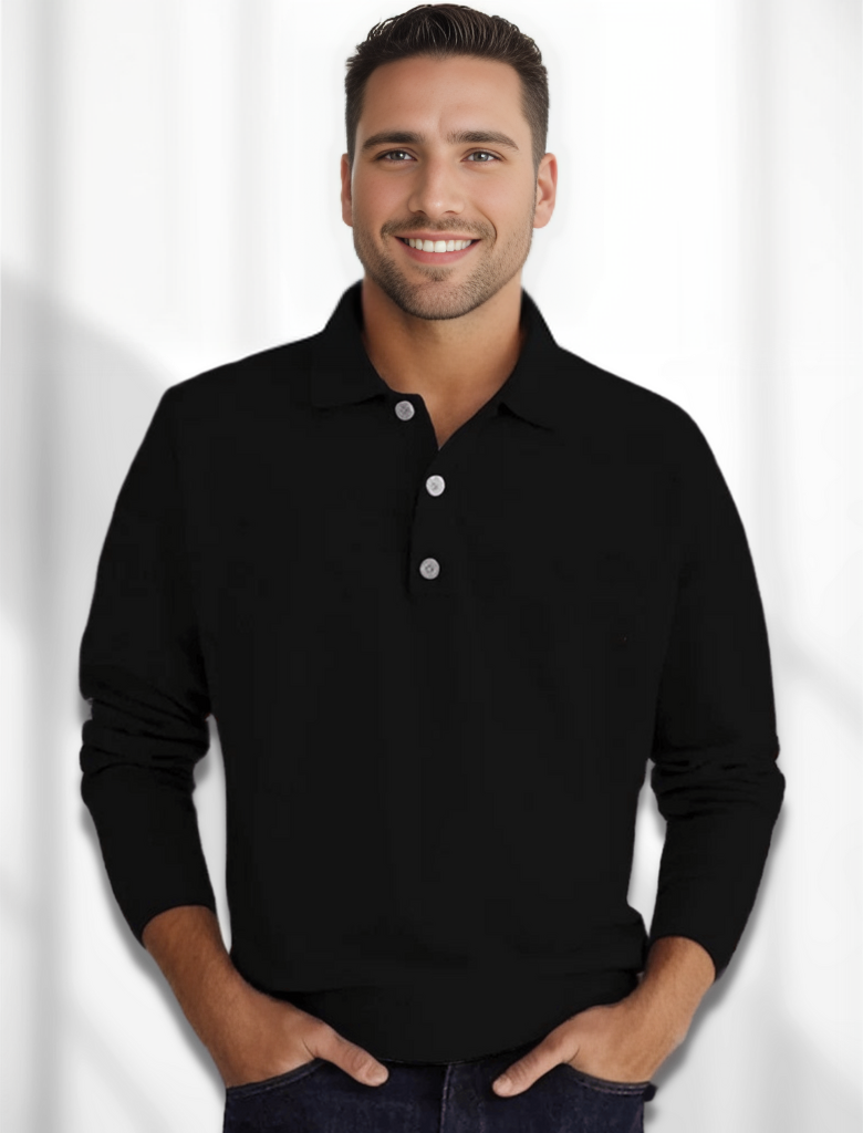 Polohemd | Langarmshirt | Button-up-Shirt | Strickpullover | Herrenbekleidung-Schwarz-S-Chaps Herrenmode
