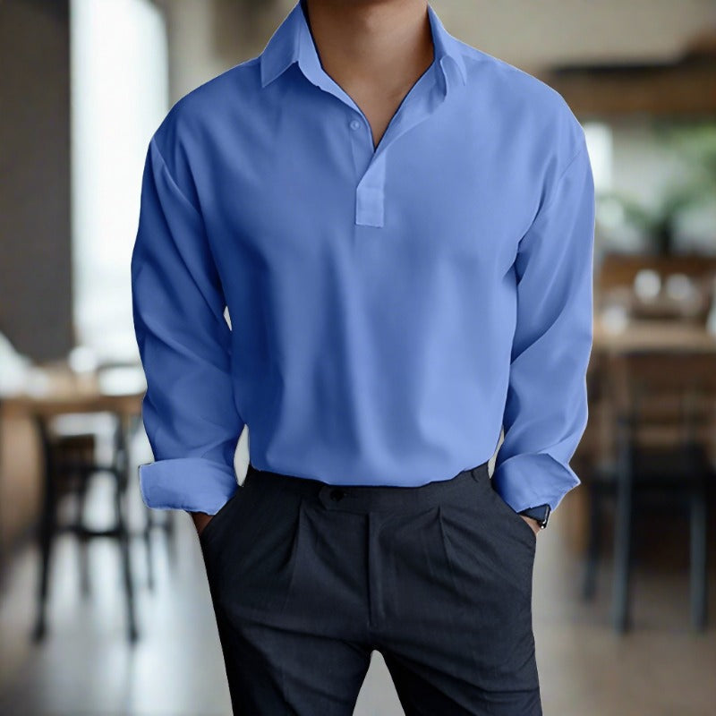 Polohemd – Leichtes Polohemd mit Kragen und langen Ärmeln für Herren-Blau-S-Chaps Herrenmode