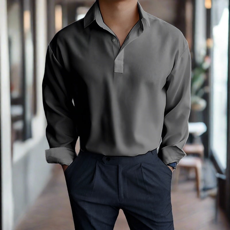 Polohemd – Leichtes Polohemd mit Kragen und langen Ärmeln für Herren-Grau-S-Chaps Herrenmode