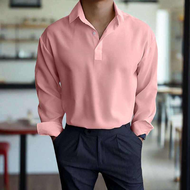 Polohemd – Leichtes Polohemd mit Kragen und langen Ärmeln für Herren-Rosa-S-Chaps Herrenmode