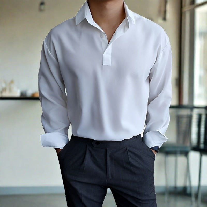 Polohemd – Leichtes Polohemd mit Kragen und langen Ärmeln für Herren-Weiß-S-Chaps Herrenmode