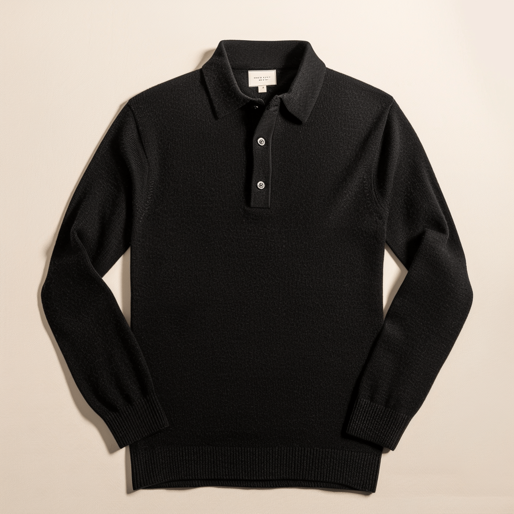 Polohemd | Mit Kragen | Langarm | Polopullover | Herrenpullover-Black-XS-Chaps Herrenmode