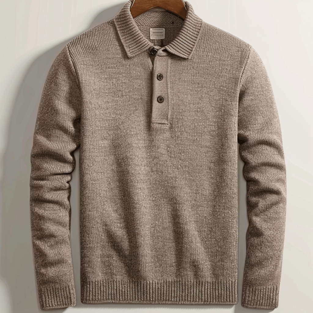 Polohemd | Mit Kragen | Langarm | Polopullover | Herrenpullover-Brown-XS-Chaps Herrenmode