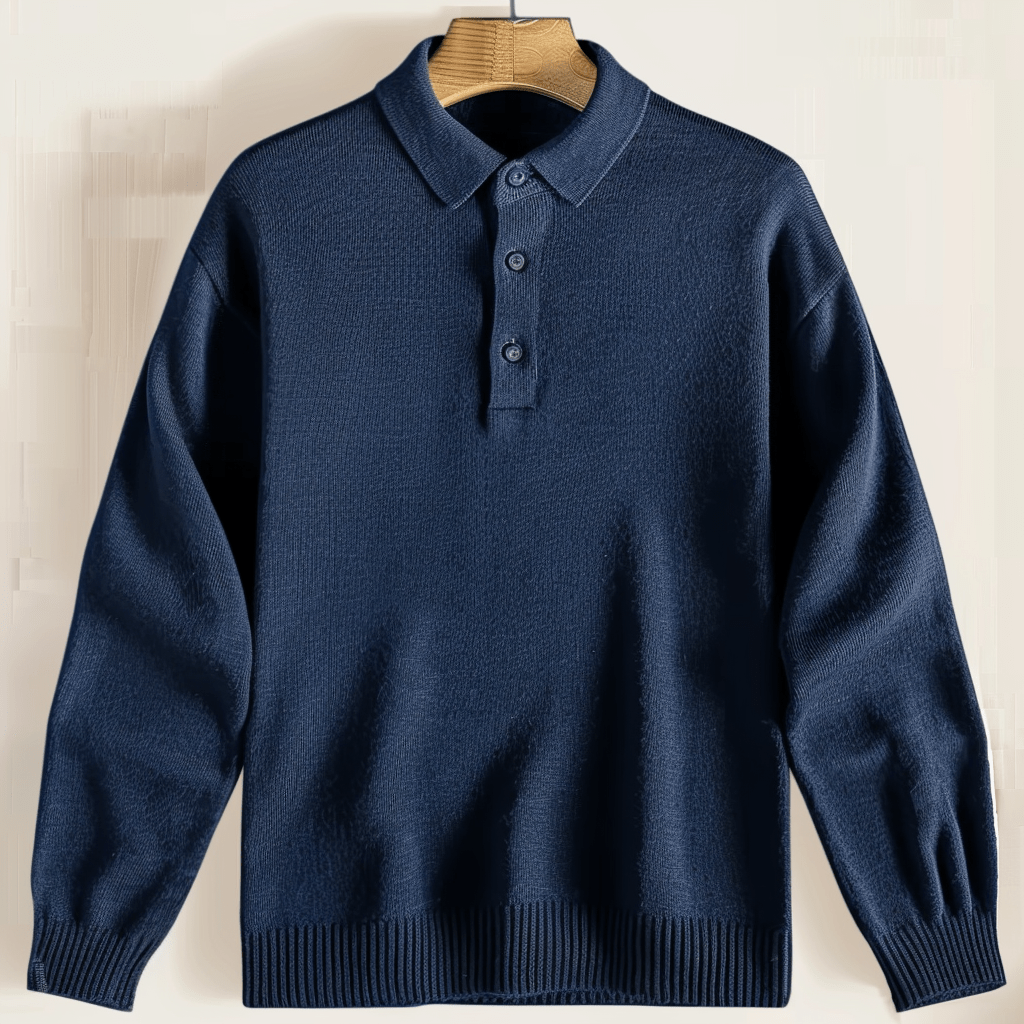 Polohemd | Mit Kragen | Langarm | Polopullover | Herrenpullover-Navy Blue-XS-Chaps Herrenmode