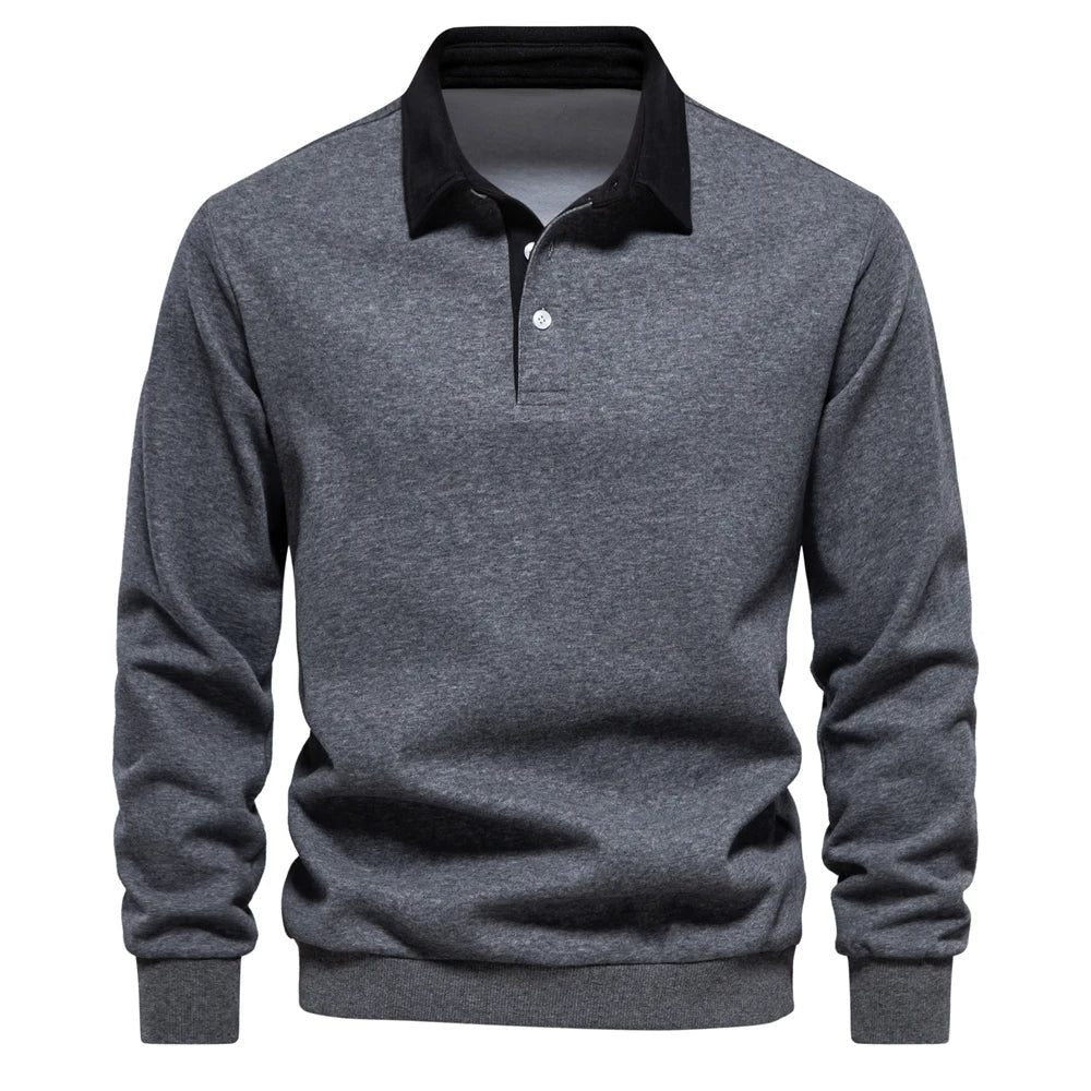 Polohemd - Pullover - Langarm - Polopullover - Herrenbekleidung-Grau-S-Chaps Herrenmode