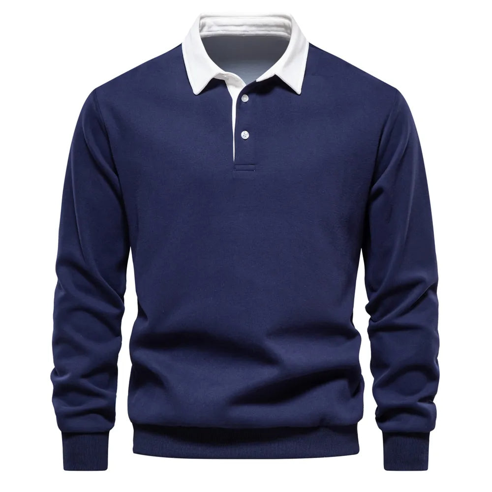 Polohemd - Pullover - Langarm - Polopullover - Herrenbekleidung-Marineblau-S-Chaps Herrenmode