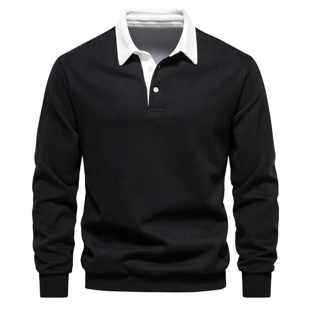 Polohemd - Pullover - Langarm - Polopullover - Herrenbekleidung-Schwarz-S-Chaps Herrenmode