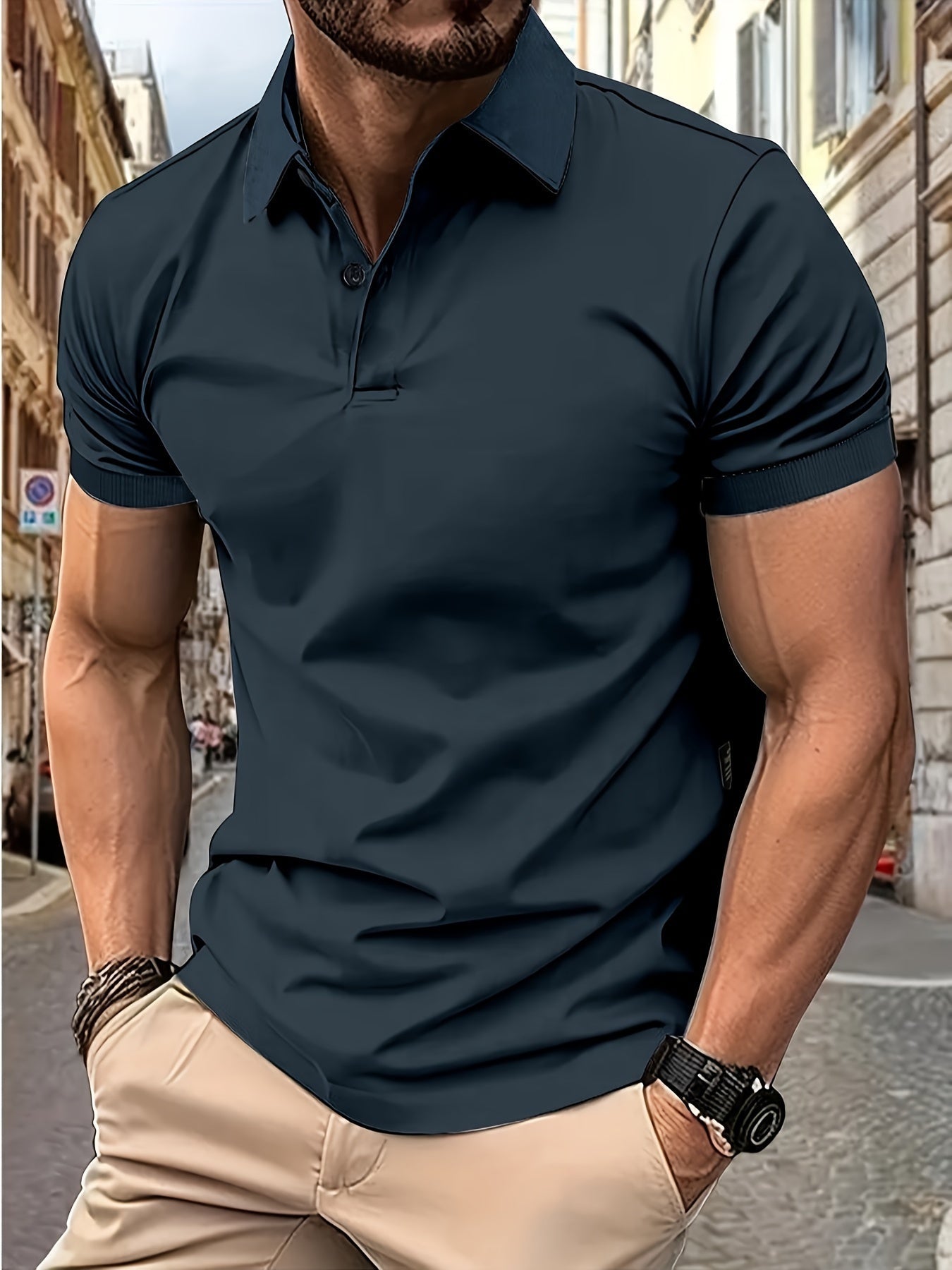 Polohemd – Stylisches Kurzarm-Polohemd mit Kragen für Herren-Dunkelblau-S-Chaps Herrenmode