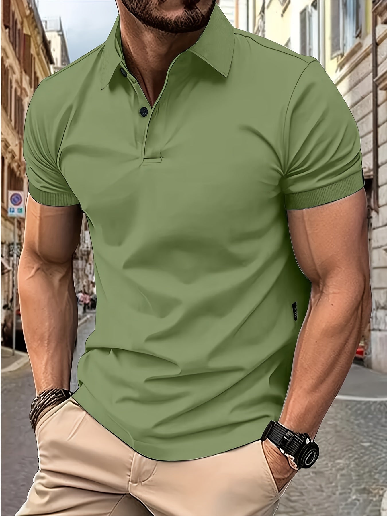 Polohemd – Stylisches Kurzarm-Polohemd mit Kragen für Herren-Grün-S-Chaps Herrenmode