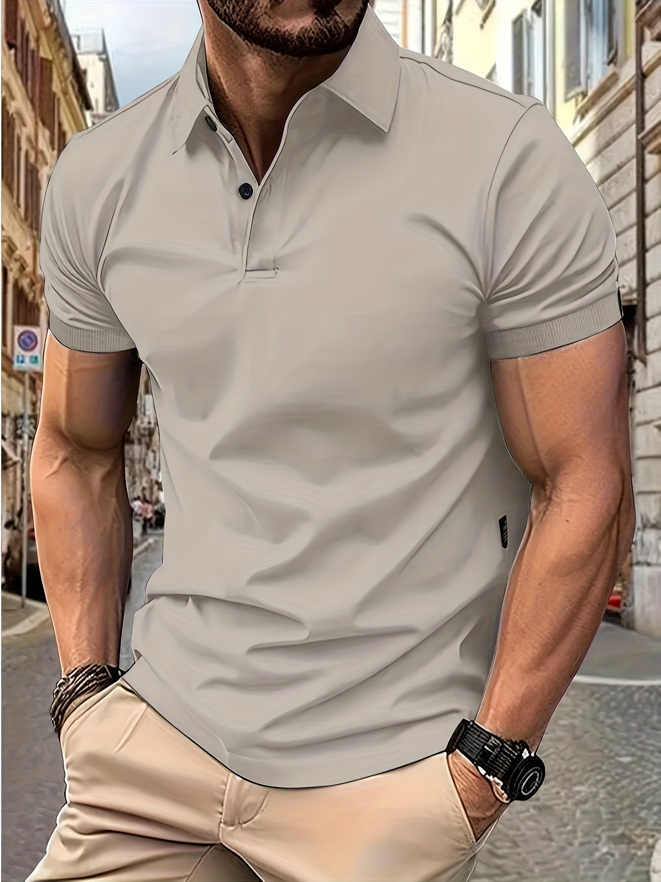Polohemd – Stylisches Kurzarm-Polohemd mit Kragen für Herren-Hellgrau-S-Chaps Herrenmode