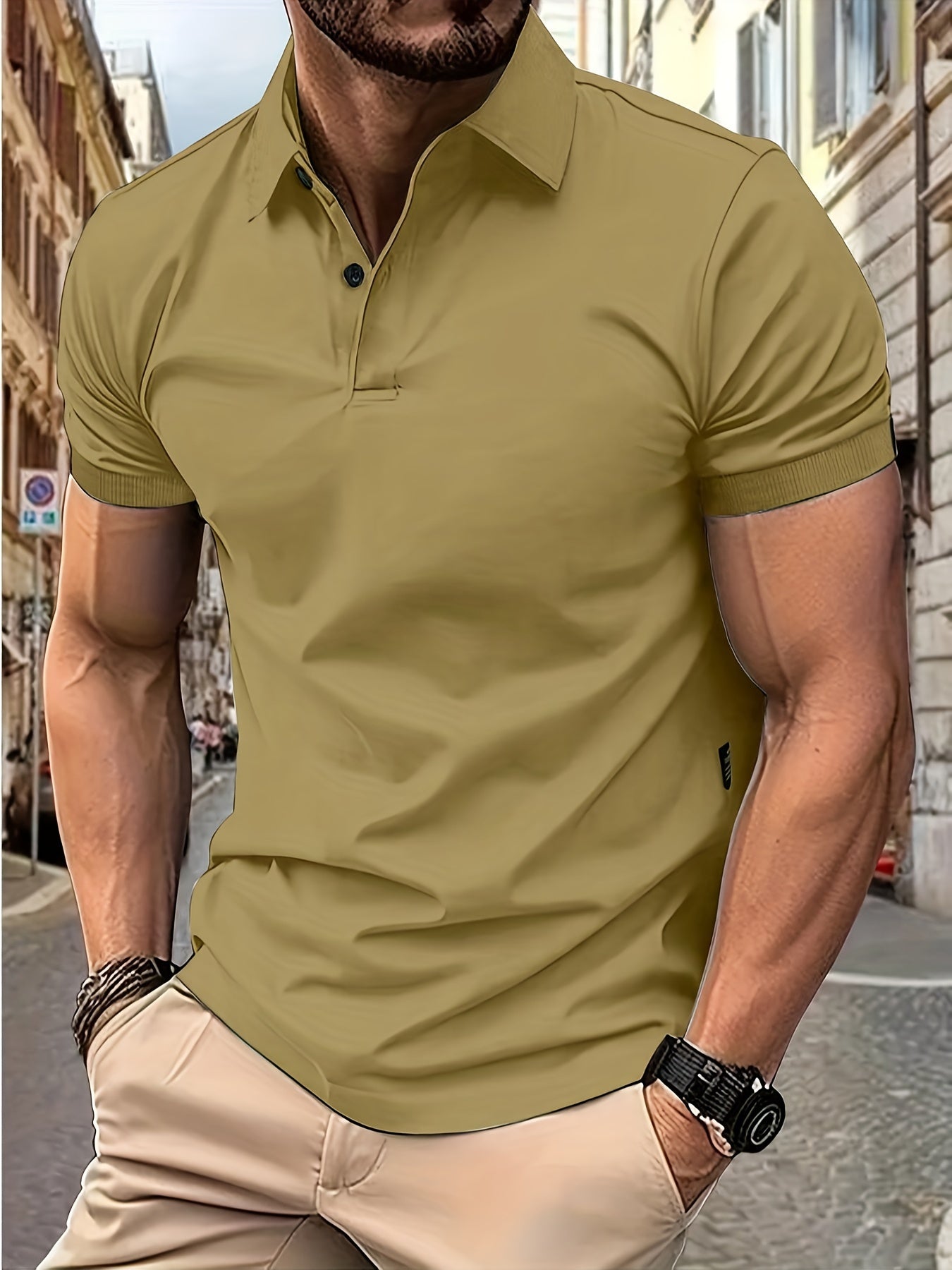 Polohemd – Stylisches Kurzarm-Polohemd mit Kragen für Herren-Khaki-S-Chaps Herrenmode