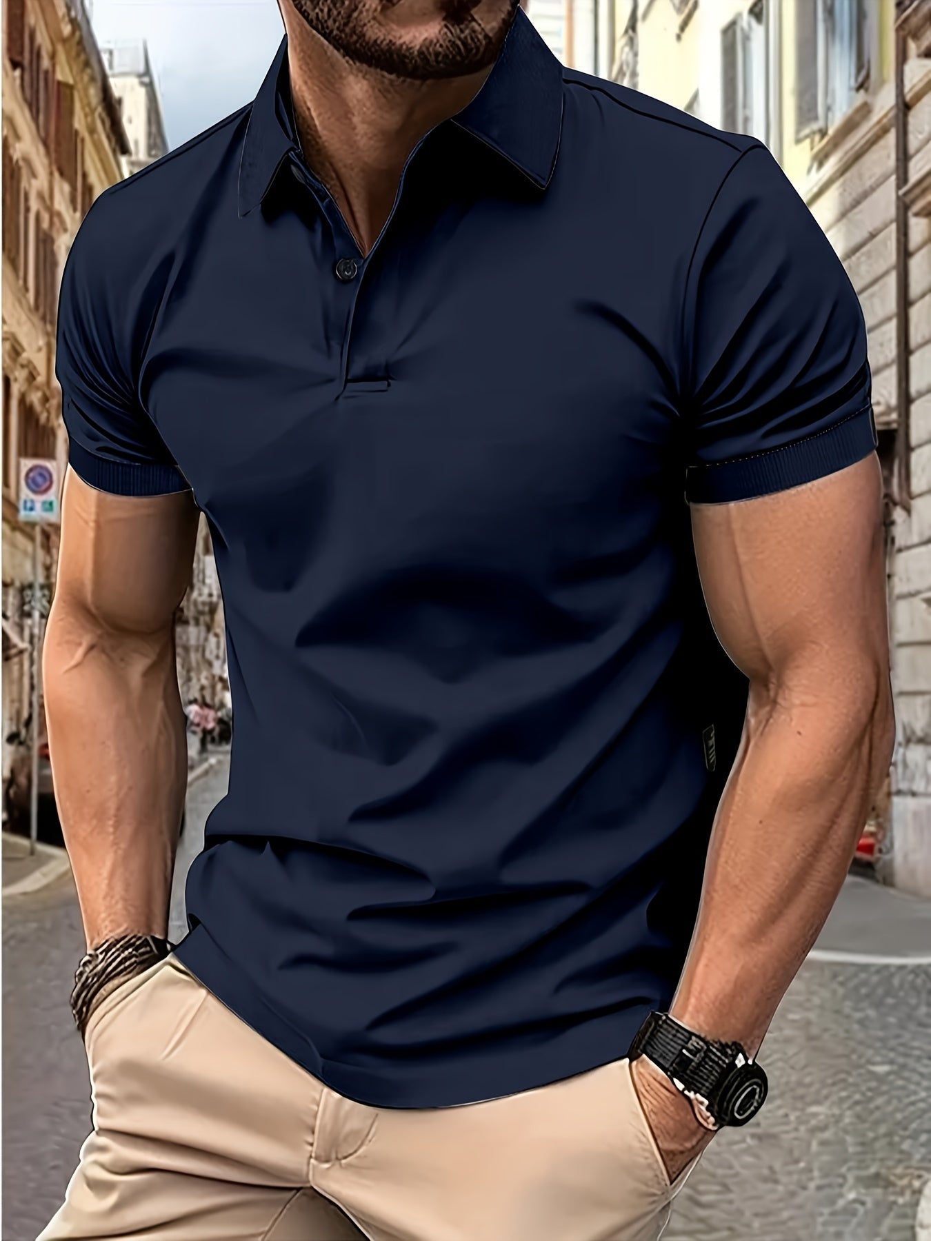 Polohemd – Stylisches Kurzarm-Polohemd mit Kragen für Herren-Marineblau-S-Chaps Herrenmode