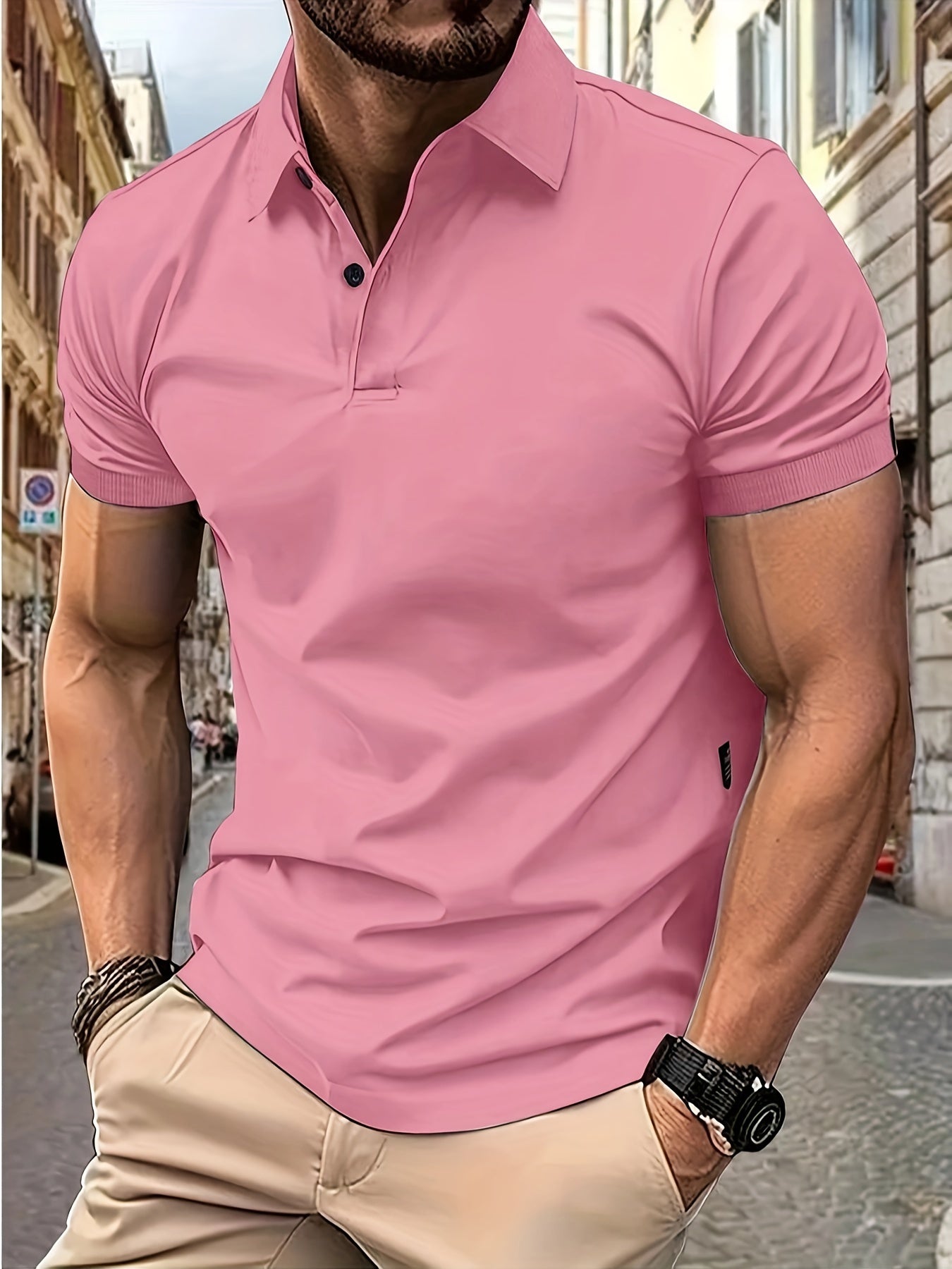 Polohemd – Stylisches Kurzarm-Polohemd mit Kragen für Herren-Rosa-S-Chaps Herrenmode